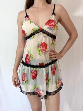 White Floral Betsey Johnson Sheer Tie Back Slip Dress